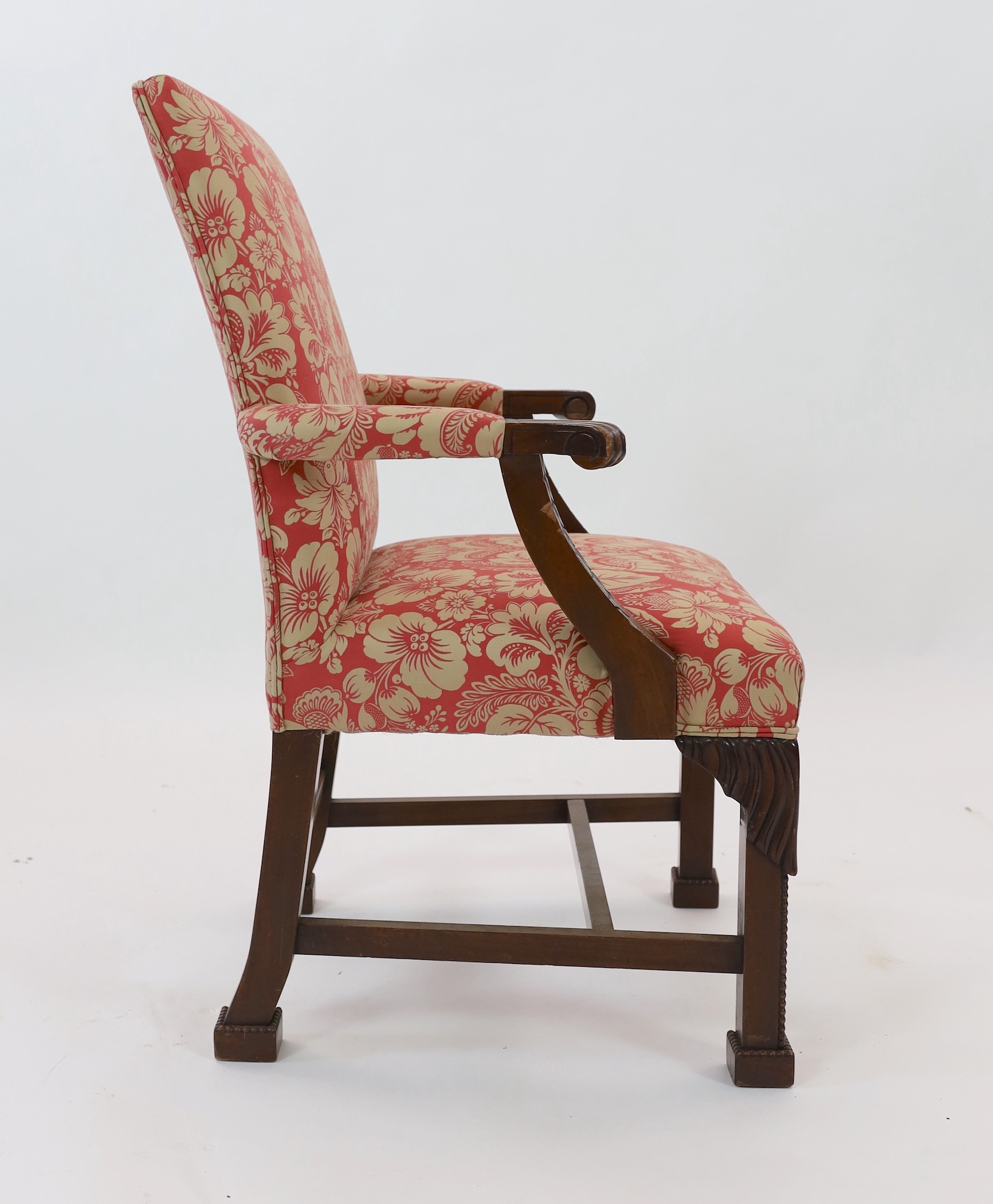 A George III style mahogany elbow chair, width 84cm, depth 67cm, height 101cm
